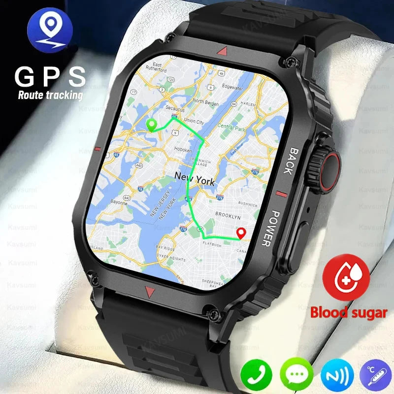 GPS Track Compass Smart Watch Men AMOLED Screen NFC Smartwatches Waterproof Outdoor Sports Fitness Watch Military Bluetooth Call